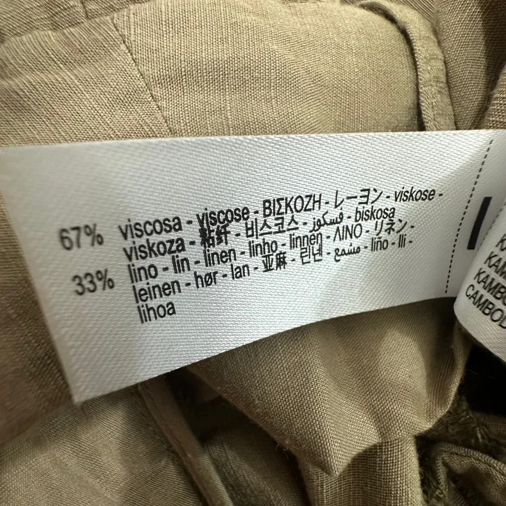 Zara Womens Small‎ Olive Brown Linen Blend High Rise Wide Leg Relaxed Pants